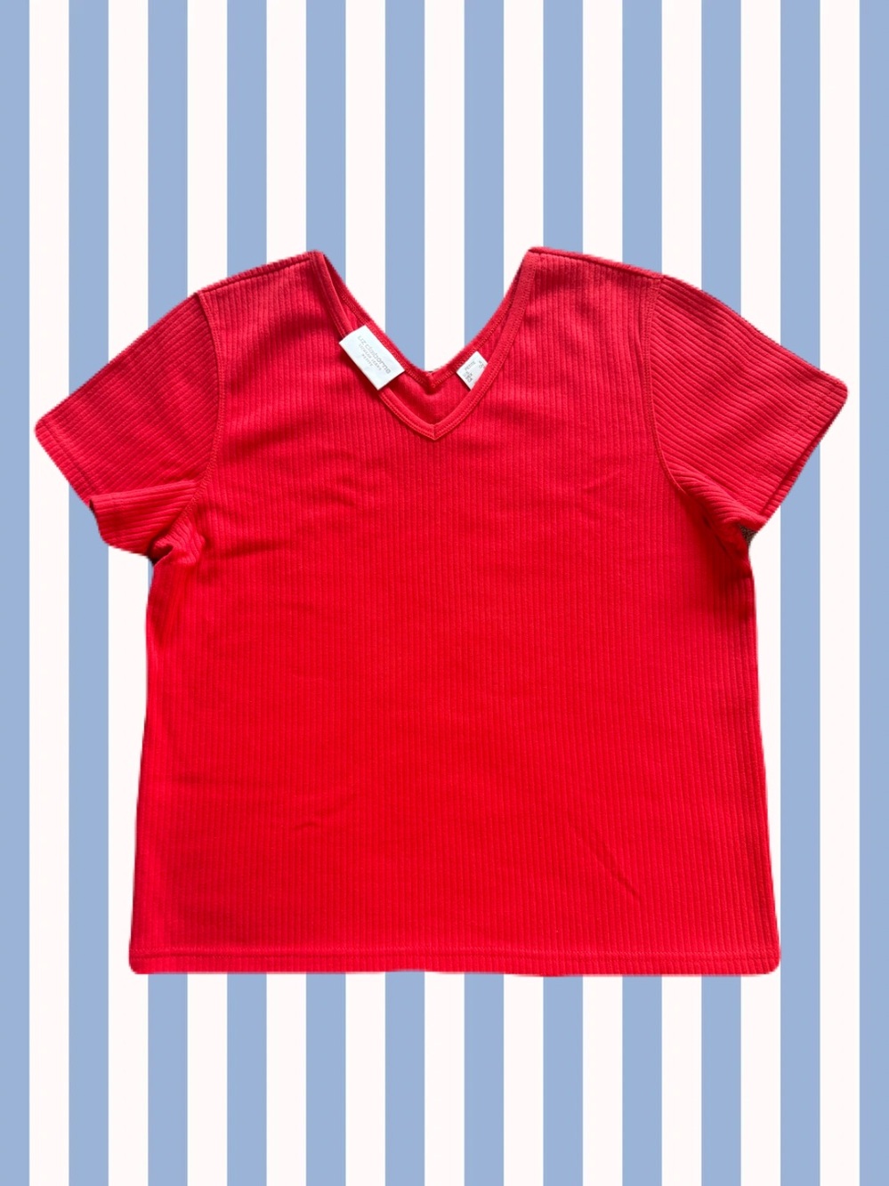 Liz Claiborne Vintage Ribbed Red V-Neck Ribbed Top Size: S
